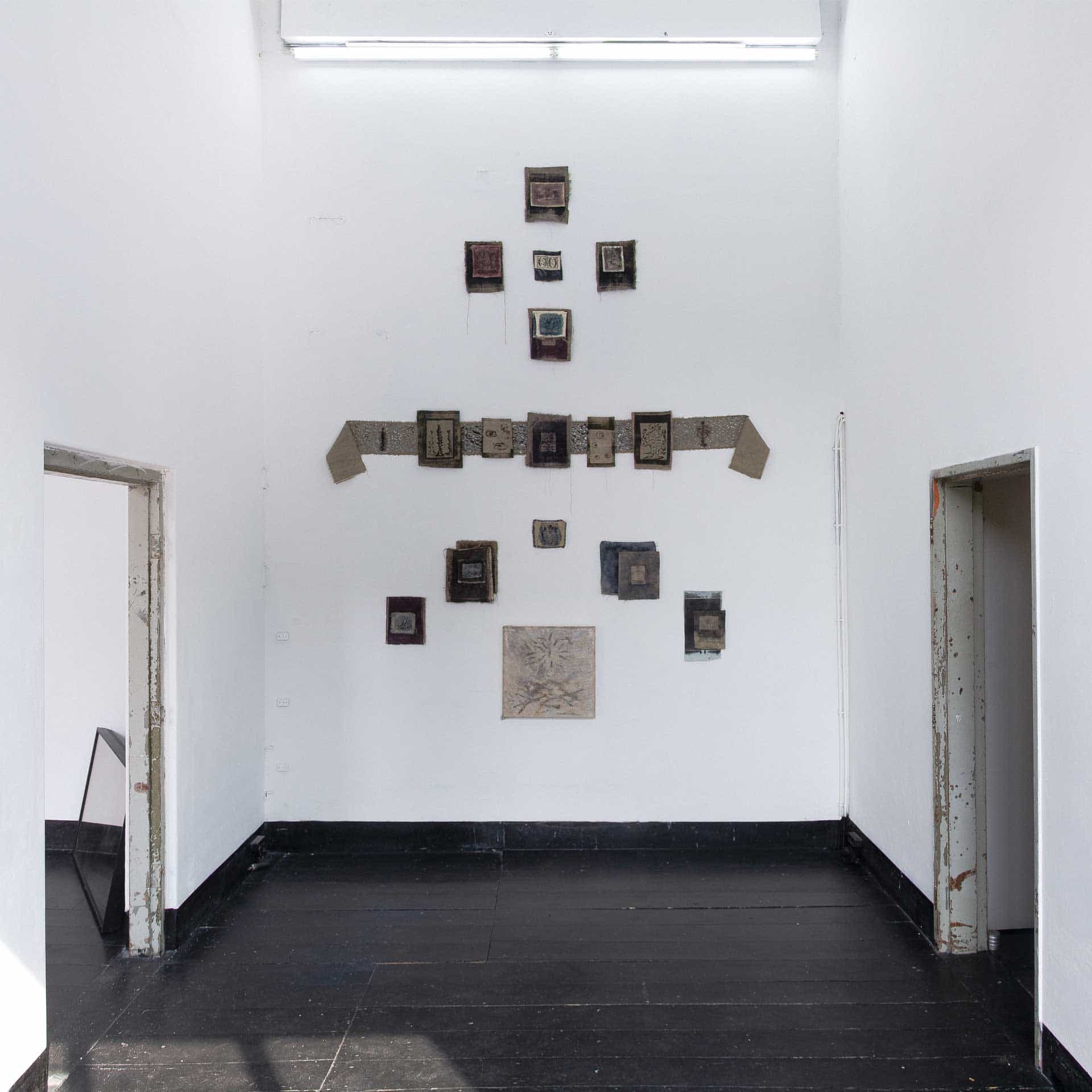 Installation view from 'Waiting For An Answer' at Omstand Arnhem, featuring artworks by Simon Scharinger among eight AKI ArtEZ graduates