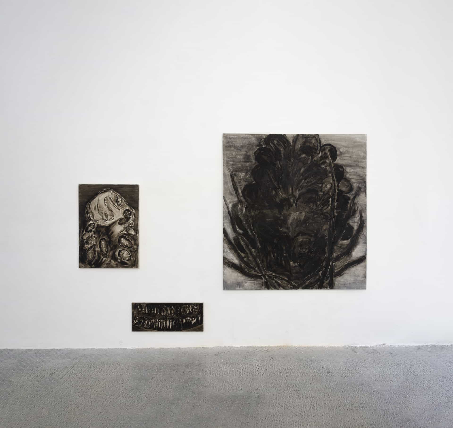 Installation view of the exhibition 'Shaking, Tumbling, And All the Little Mistakes We Make Along the Way' at SIGN project space, featuring the painting series 'Hiding In Plain Sight' by Simon Scharinger